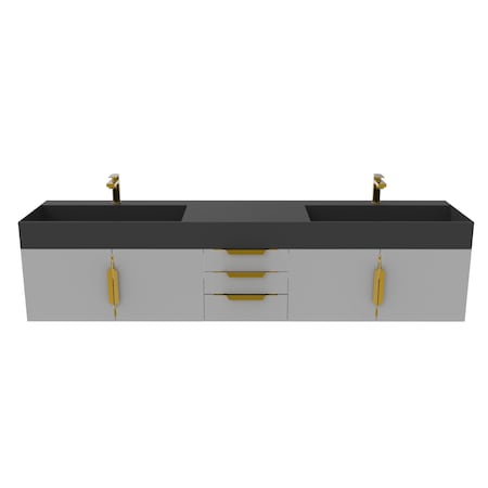 Castello Usa Amazon 84-inch Gray Vanity Set with Black Top and Gold Handles CB-MC-84G-GLD-2056-BL